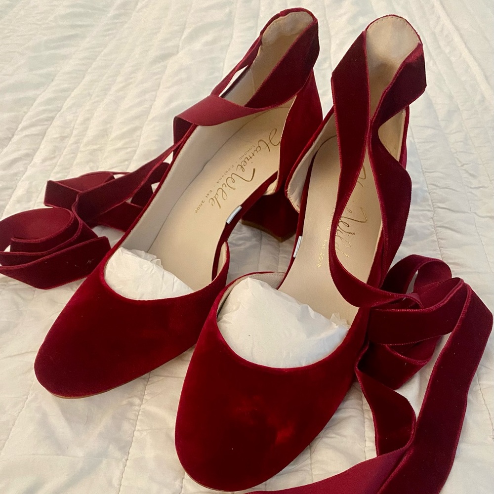 Harriet Wilde - Hetty Mid Heel in Bordo Velvet. Brand new and never worn!
